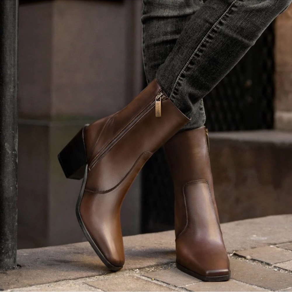 Thursday Boot Co SoHo Zip Bootie in Chocolate Brown